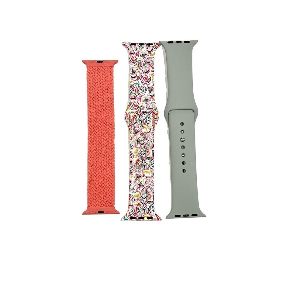 Lot of 3 Smartwatch Bands 42/44/45mm gray, pink & paisley (pink is stretchy)